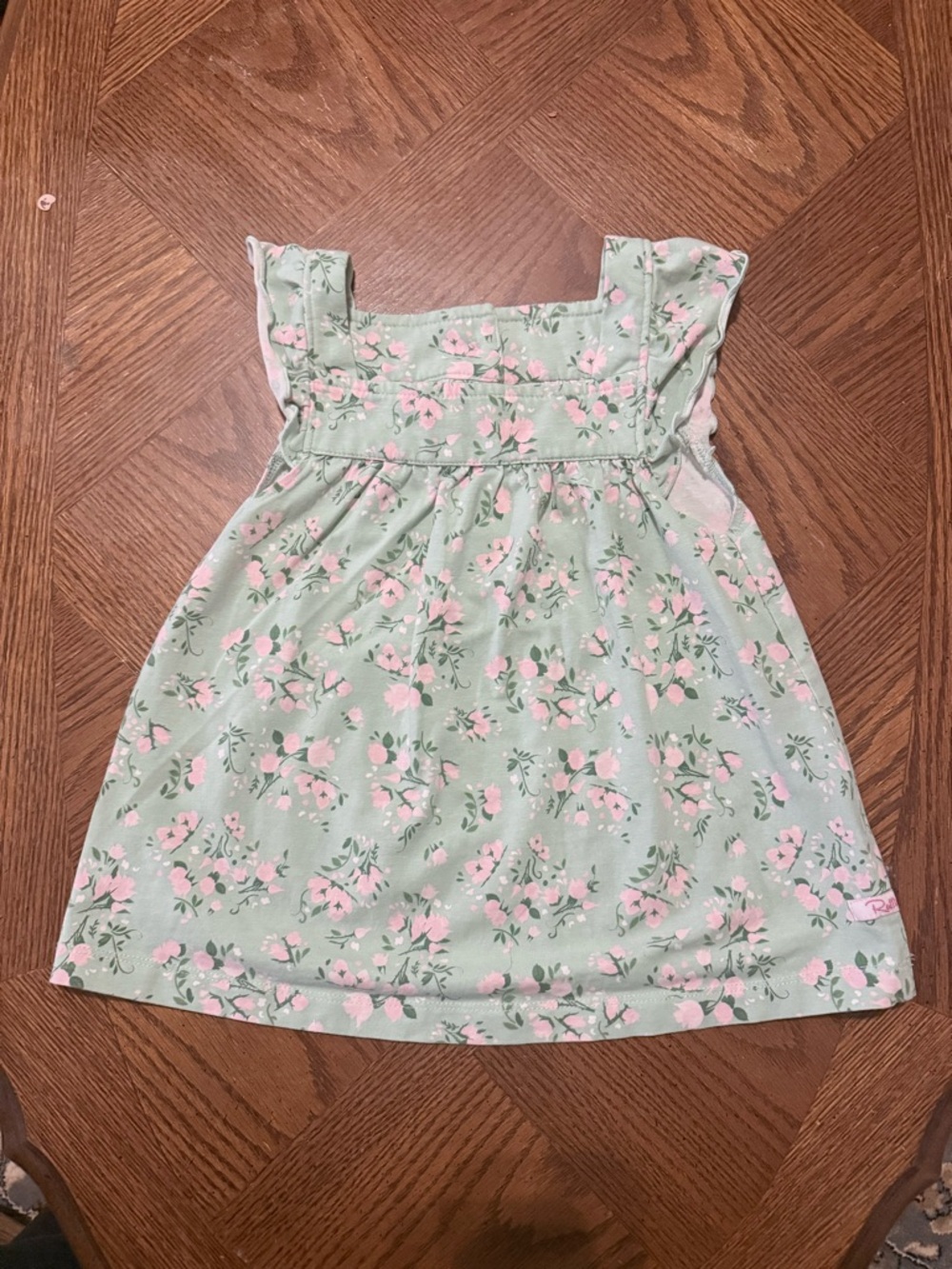 🎀 3/$30🎀 RuffleButts Mint Pink Floral Flutter Sleeve Top 4T - EUC